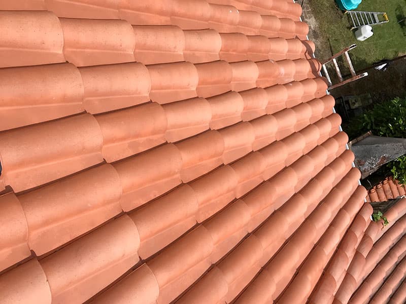 Toiture tuiles nettoyée et traitée après démoussage à Nantes (44)